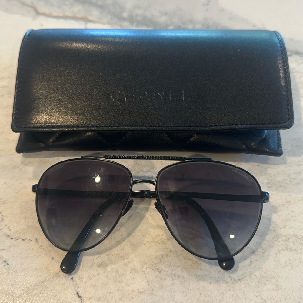 Black Chanel Aviator Sunglasses